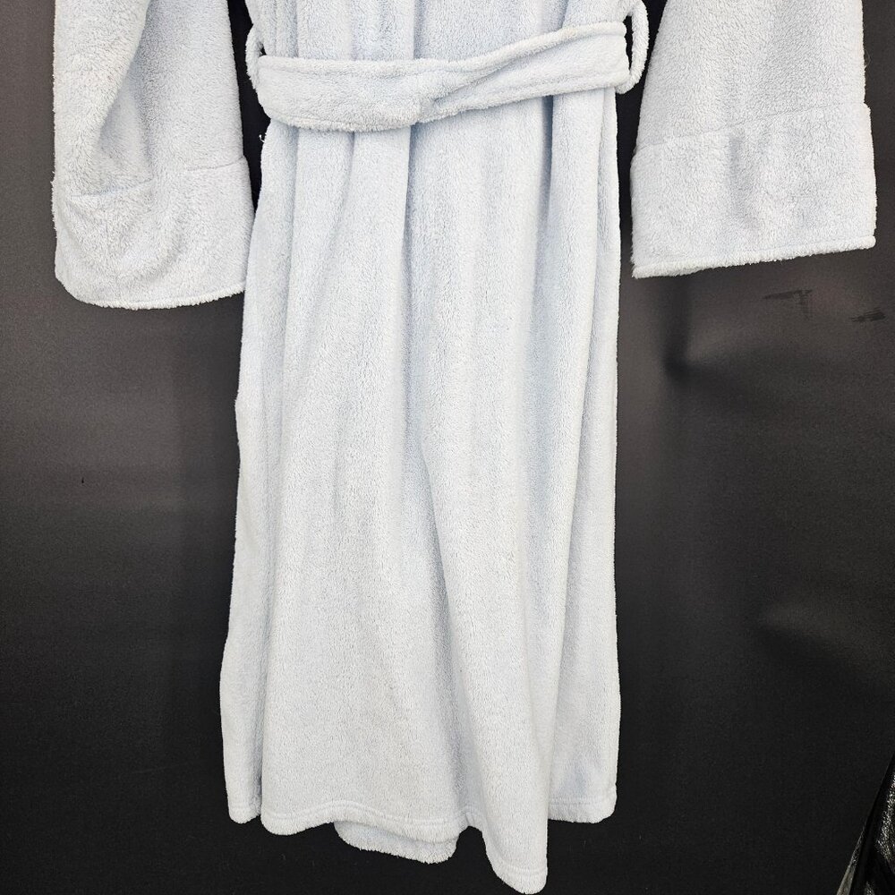 Stan Herman Robe Womens L/XL Light Blue Plush Fleece Belted Shawl Collar Pockets - Picture 10 of 12